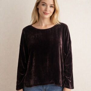 J. Jill Women Medium Fig Velvet Silk Blend Long Sleeve Top Boho Whimsigoth Gruge